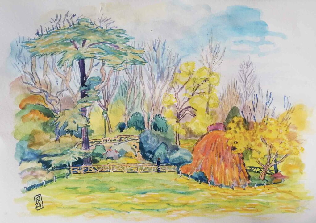 Automne au Parc Montsouris - Gouache de Florent Haentjens, novembre 2024