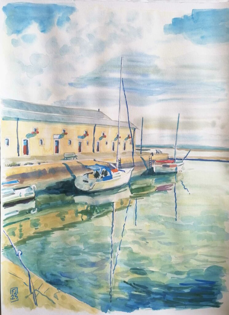La Criée, Port du Croisic - Peinture à la gouache de Florent Haentjens, juin 2025