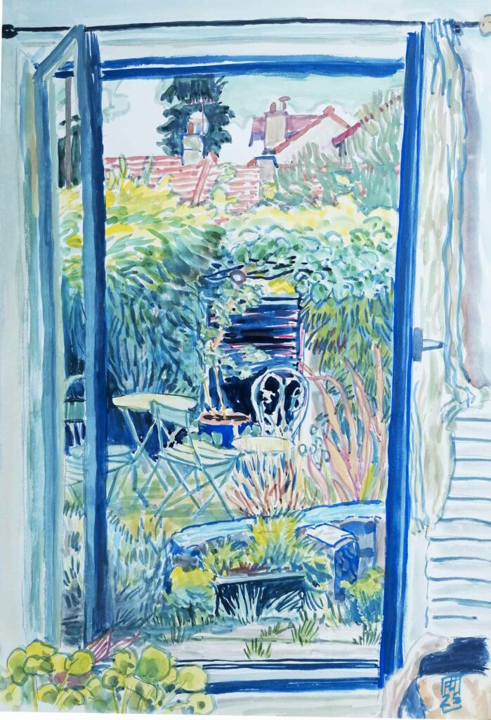 Le jardin - Tableau à la gouache de Florent Haentjens, réalisé en juillet 2025