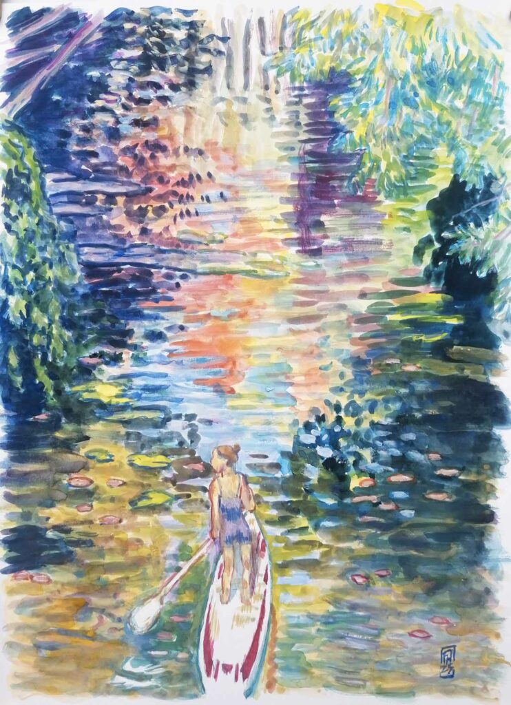 Canal Polangis, Joinville-le-Pont - Peinture à la gouache de Florent Haentjens, réalisé en août 2025