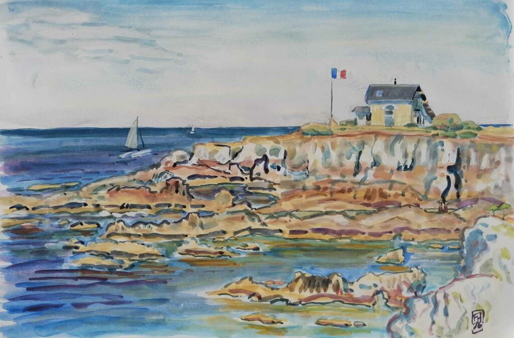 "Le Pouliguen, villa sur la côte sauvage" - Peinture réalisée à la gouache par Florent Haentjens en juillet 2026